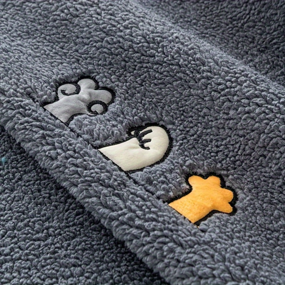 Sofa Cover Thick Plush Shearling Panels with Animal and Bone Embroidery and Backing Detail for 2 to 4 Seats