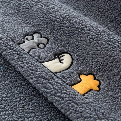 Sofa Cover Thick Plush Shearling Panels with Animal and Bone Embroidery and Backing Detail for 2 to 4 Seats