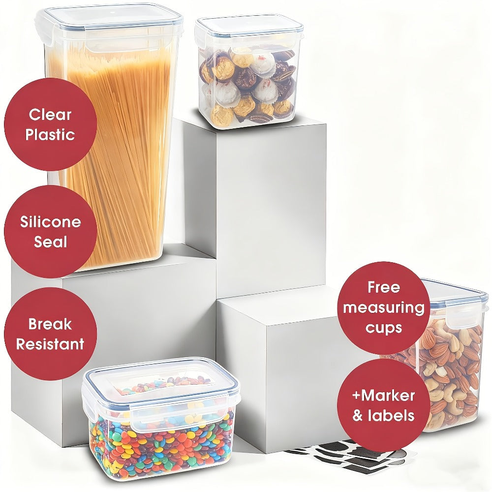 Food Storage Containers 8-, 16-, 30- or 32-Piece Rectangular Pantry Box Set with Matching Lids