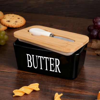 Ceramic Butter Dish with Lid and Knife, Large Countertop Butter Keeper, Airtight Seal, Easy-Clean Design