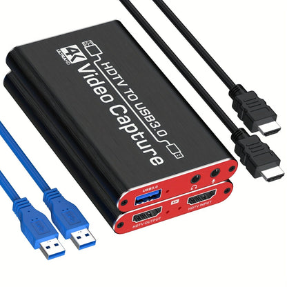 HDMI Capture Card with Microphone & 4K Loop-Out for Streaming, 1080P 60fps USB Video Recorder for Gaming