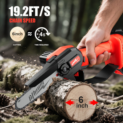 Mini Chainsaw Cordless 4 & 6 Inch Electric - Upgraded Portable Battery Chainsaw with Safety Lock