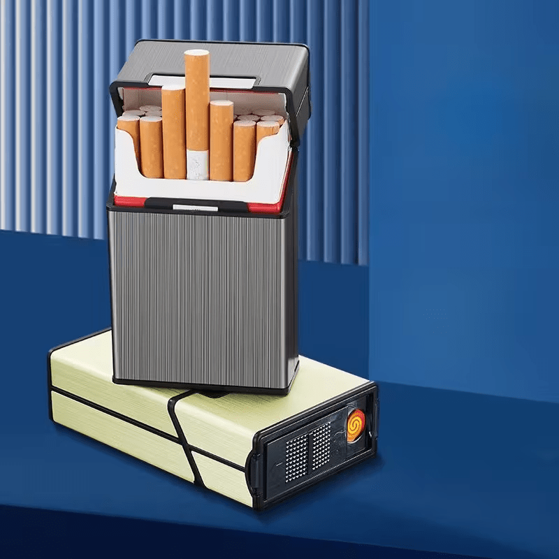 Lighters & Smoking Accessories - Rechargeable Lighter with Integrated Cigarette Case Windproof Electric - main product view