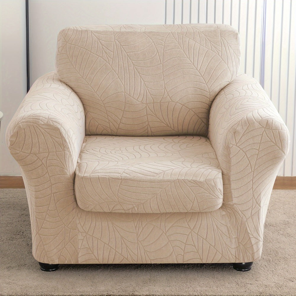 Armchair Slipcover 2pcs Set Jacquard Leaf Texture Stretch Chair Cover with Seat Cushion Cover for Entryways, Bedrooms and Living Spaces