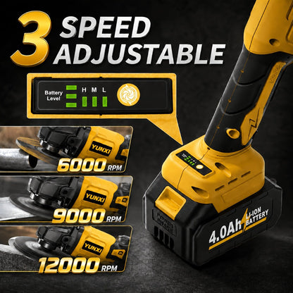 Cordless Angle Grinder - Rechargeable Polishing Machine with Lithium-Ion Battery, Fast Charger & Complete Accessories Kit