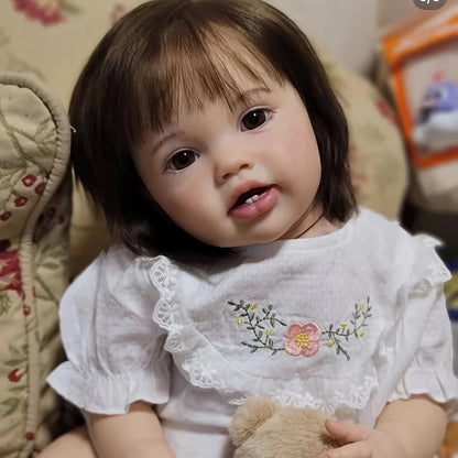 Reborn Baby Doll 24-Inch Cloth Body with Vinyl Limbs, Rooted Brown Hair, Open Eyes, Outfit and Feeding Accessories