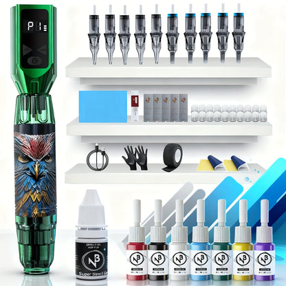 INKSOUL TM-91 Tattoo Kit with Rotary Pen, Detachable Wireless Power Module, 10 Cartridges and Accessories