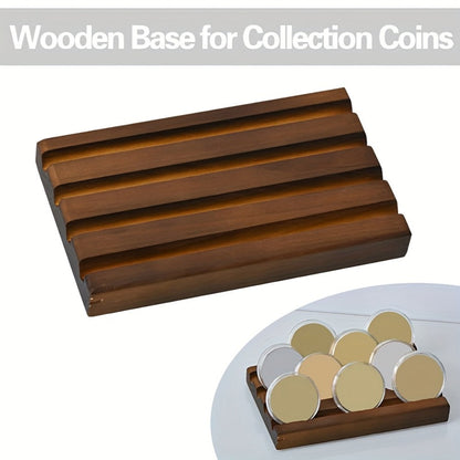 Challenge Coin Display Case 4-Row Solid Wood Rack Holder – Military Coin Stand for Home Office Wall Decor, Commemorative Coin Organizer