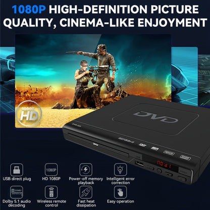 1080P Full Region DVD Player for Elderly, HD AV Output USB Direct Read Smart Error Correction, Easy Home DVD Player with Remote Control