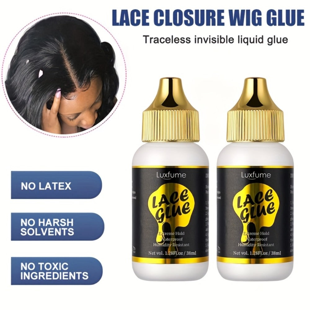 Lace Glue for Wigs Invisible Bonding Adhesive Extreme Hold Fast Drying Lace Front Wig Glue for Daily Wear Styling 2pcs Set