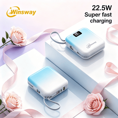 10000mAh Winsway Power Bank with 22.5W Label, Built-In USB-A and USB-C Cables and Gradient Colors