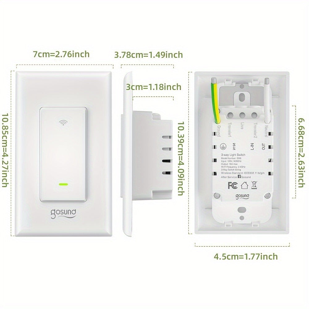 White Single-Pole and 3-Way WiFi Wall Switch in One-, Two- or Four-Piece Packs with App, Voice and Timer Control