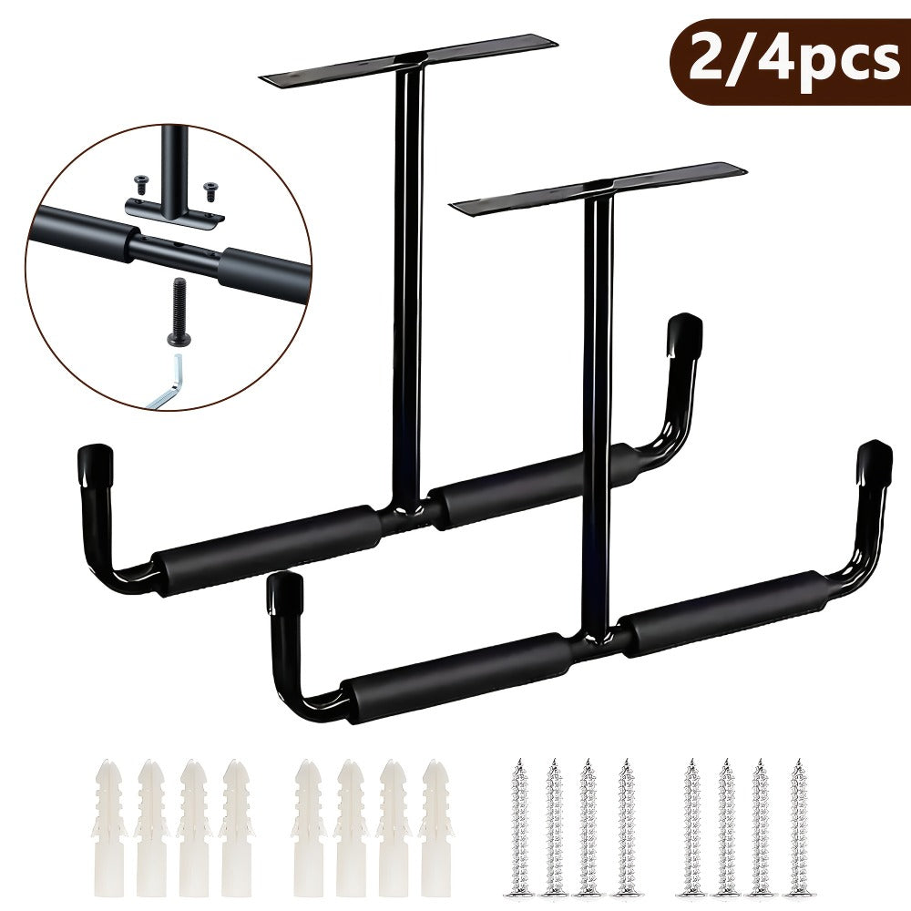 Ceiling Garage Storage Hook Rack, Overhead Ladder Hanger with Anti-Slip Foam, Space-Saving Ceiling Mount for Ladders