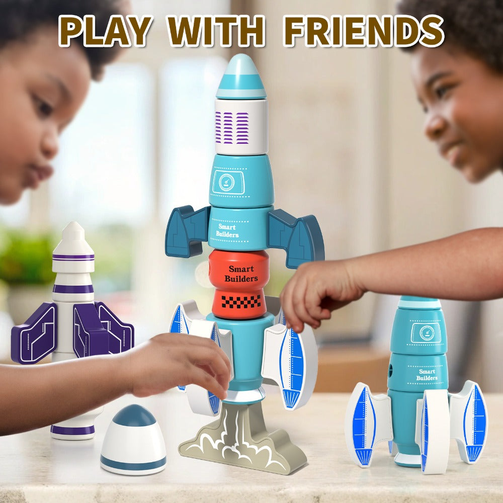 Magnetic Robot Building Toy for Kids Ages 3-5, 33-Piece STEM Stacking Playset with Storage Box, Rocket Robot & Monster Styles