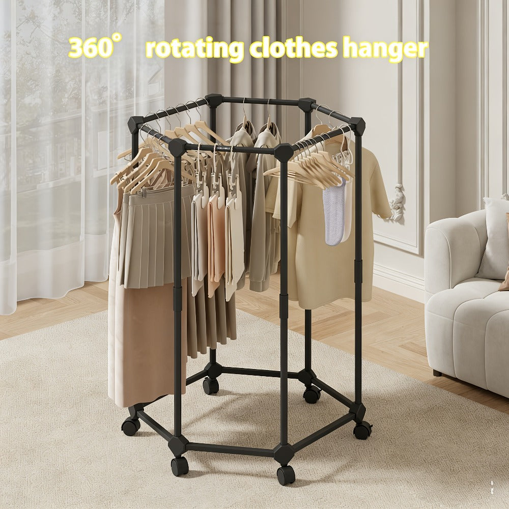 White Four-Sided Rolling Clothing Rack with Multiple Hanging Rails and 120 x 35 x 35 cm Frame