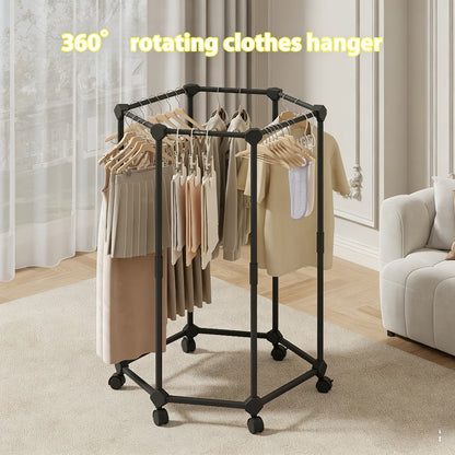 White Four-Sided Rolling Clothing Rack with Multiple Hanging Rails and 120 x 35 x 35 cm Frame