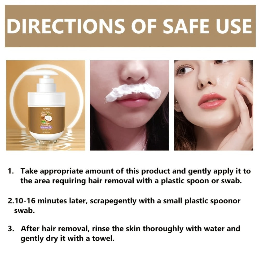 Hair Removal Cream ROZINO Coconut Oil 100g Two-Pack Pump Jars with Cartons for External Body Grooming