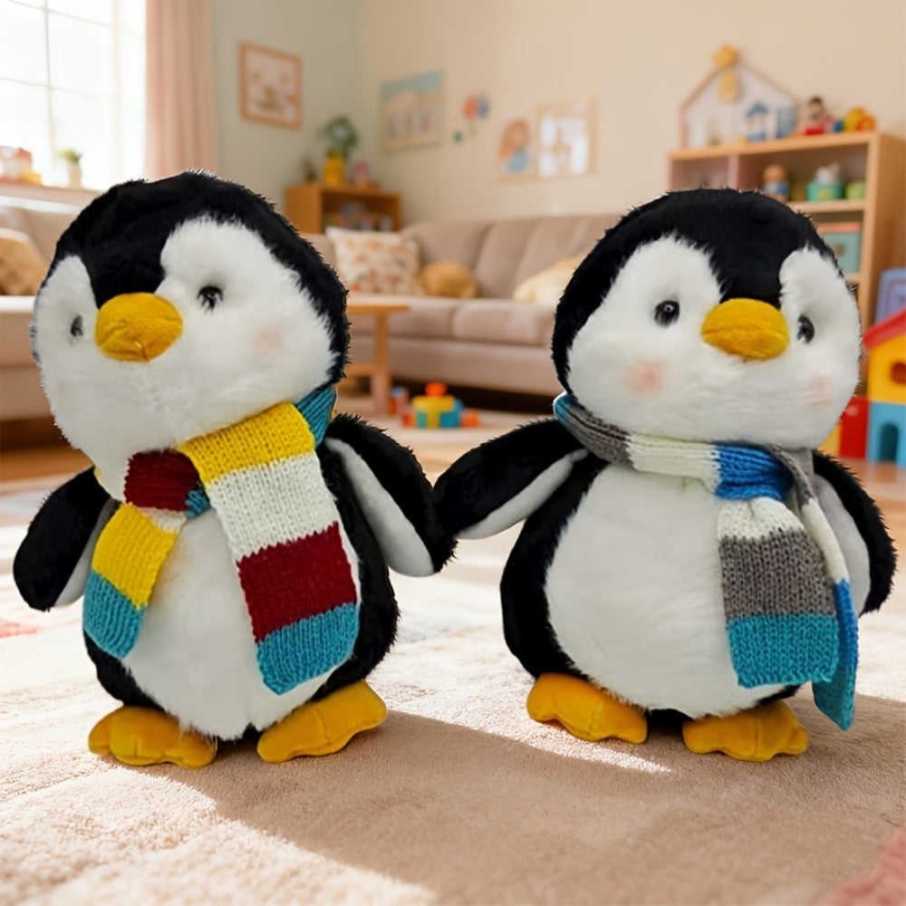 Stuffed Animal Scarf Penguin with Blue or Yellow Accessory Option and One-Piece Configuration