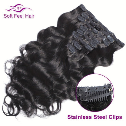 Clip In Human Hair Extensions Body Wave 8pcs 120g Full Head Real Human Hair Clip Ins Natural, for Home, Travel and Salon Hair Styling