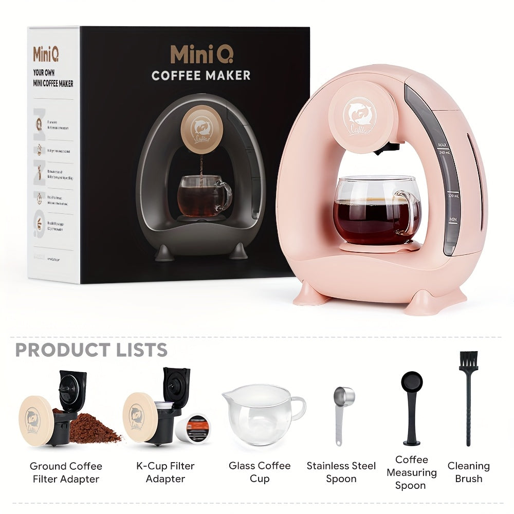 Compact Single-Serve Coffee Maker for Pods, Grounds or Tea with 4-8oz Serving Label and Four Colors