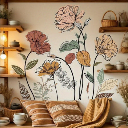 Bohemian Floral Wall Decals Self-Adhesive Wildflower Stickers for Living Room Bedroom TV Wall Art Decor