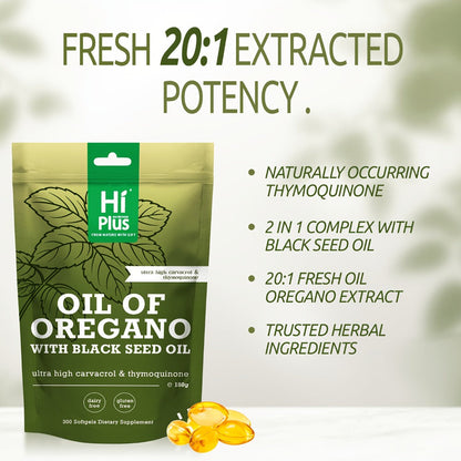 Oregano Oil Black Seed Oil Softgels 2-in-1 Immune Support, 4x Strength Carvacrol 200mg Thymoquinone