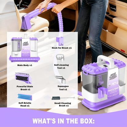 Portable Carpet Cleaner 25Kpa Upholstery Cleaner Machine with Dual Brush Heads Self-Cleaning for Entryways, Bedrooms and Living Spaces