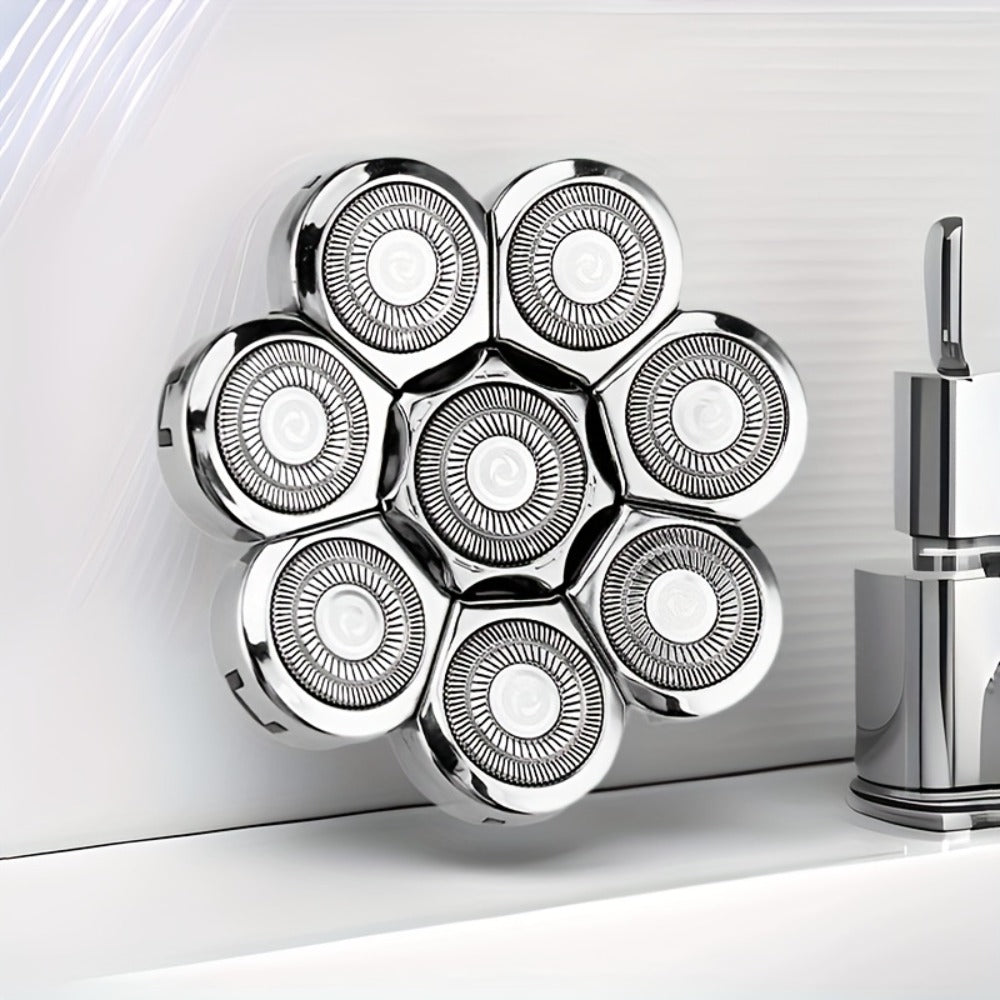 Nine-Head Rotary Electric Shaver Kit with Four Grooming Attachments, LED Display and Silver Finish