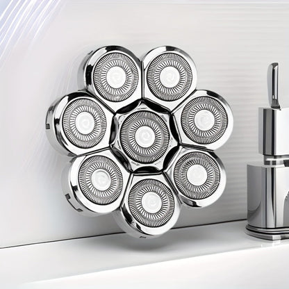 Nine-Head Rotary Electric Shaver Kit with Four Grooming Attachments, LED Display and Silver Finish