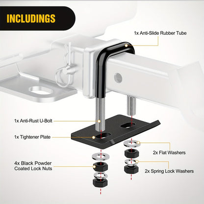 Trailer Hitch Tightener Anti Rattle Stabilizer 2 Inch Heavy Duty Steel U-Bolt with Rubber Cover Hitch Mount Wobble Eliminator for 2"
