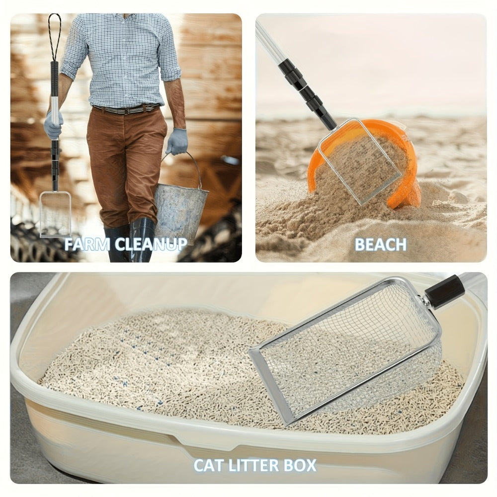 Stainless Steel Beach Sand Sifter with Retractable Telescopic Handle – Portable Sand Sieve for Treasure Hunting