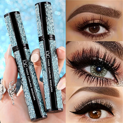 Black Mascara Three-Piece Set in Tall Silver Crystal-Pattern Tubes with Straight Black Bristle Wands