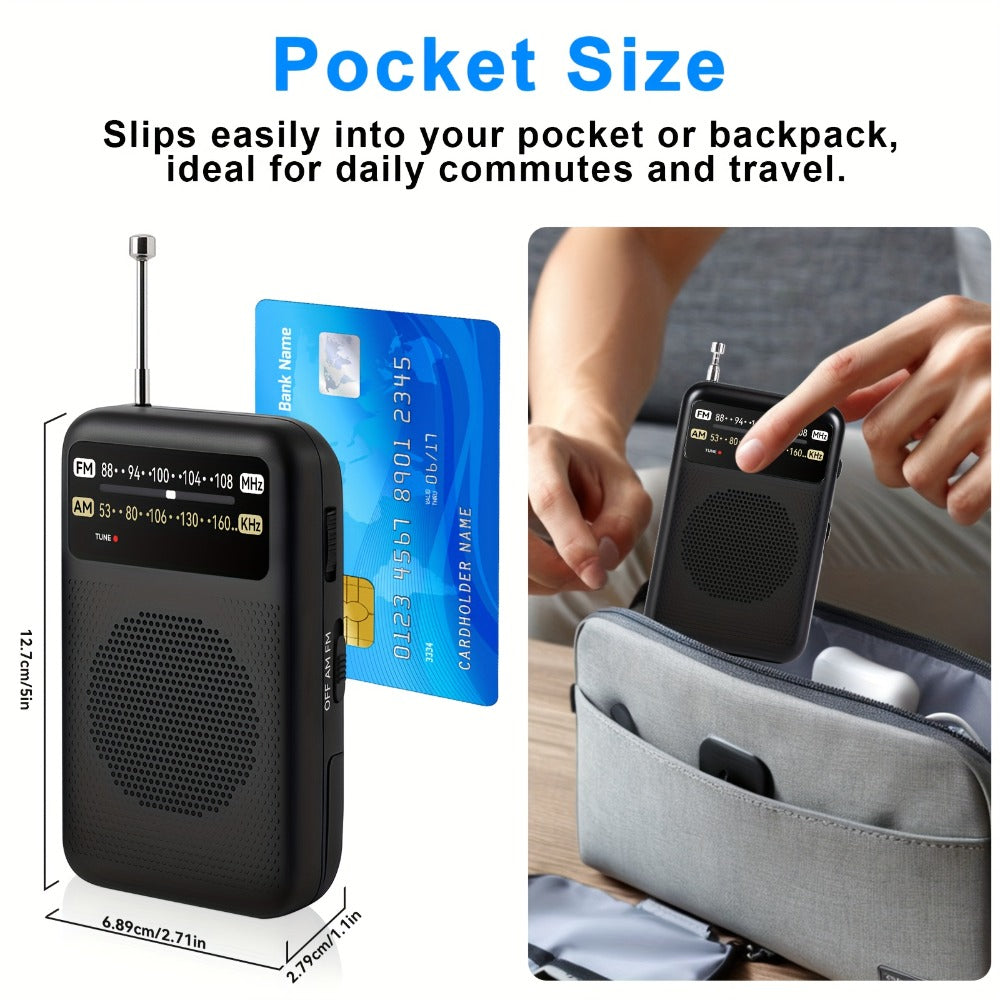 Pocket AM/FM Radio with 2-AA Battery Power, Headphone Jack and Single or Two-Piece Color Options