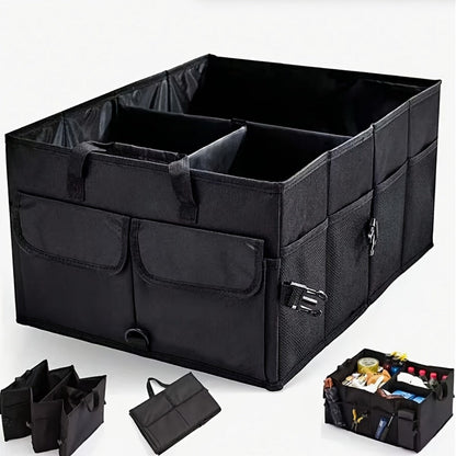 Car Trunk Storage Bag – Large Capacity Insulated Foldable Box with Handle for SUVs & Sedans, Sturdy Car Parts & Tools Organizer, Black