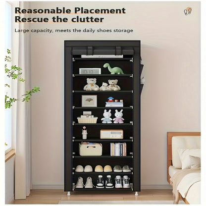 Shoe Rack 10-Layer Portable Cabinet for Up to 50 Pairs with Nonwoven Dust Cover and Steel Frame