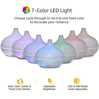 Aroma Diffuser Set 2 Diffusers 6 Essential Oils 550ml Wood Grain Cool Mist Humidifier for Entryways, Bedrooms and Living Spaces