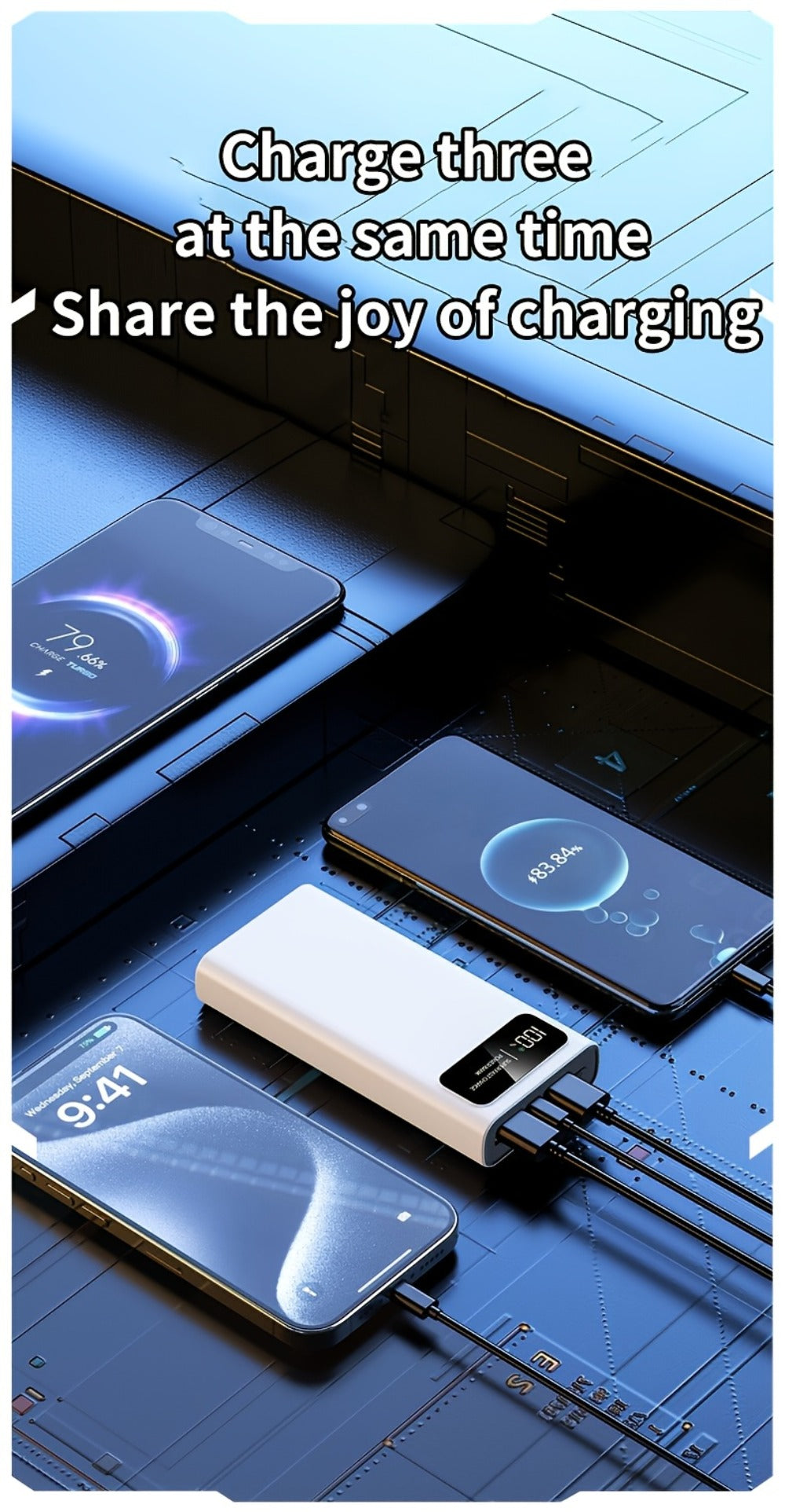 Power Bank 30000mAh 22.5W with Two-Way Charging, Dual USB, USB-C and Digital Display in White