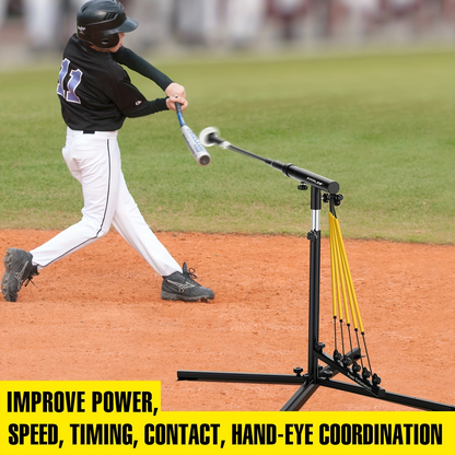 Baseball Swing Trainer with 5 Power Bands & Auto Reset System – Height Adjustable 31–47 Inch Portable Batting Trainer with Sturdy Base