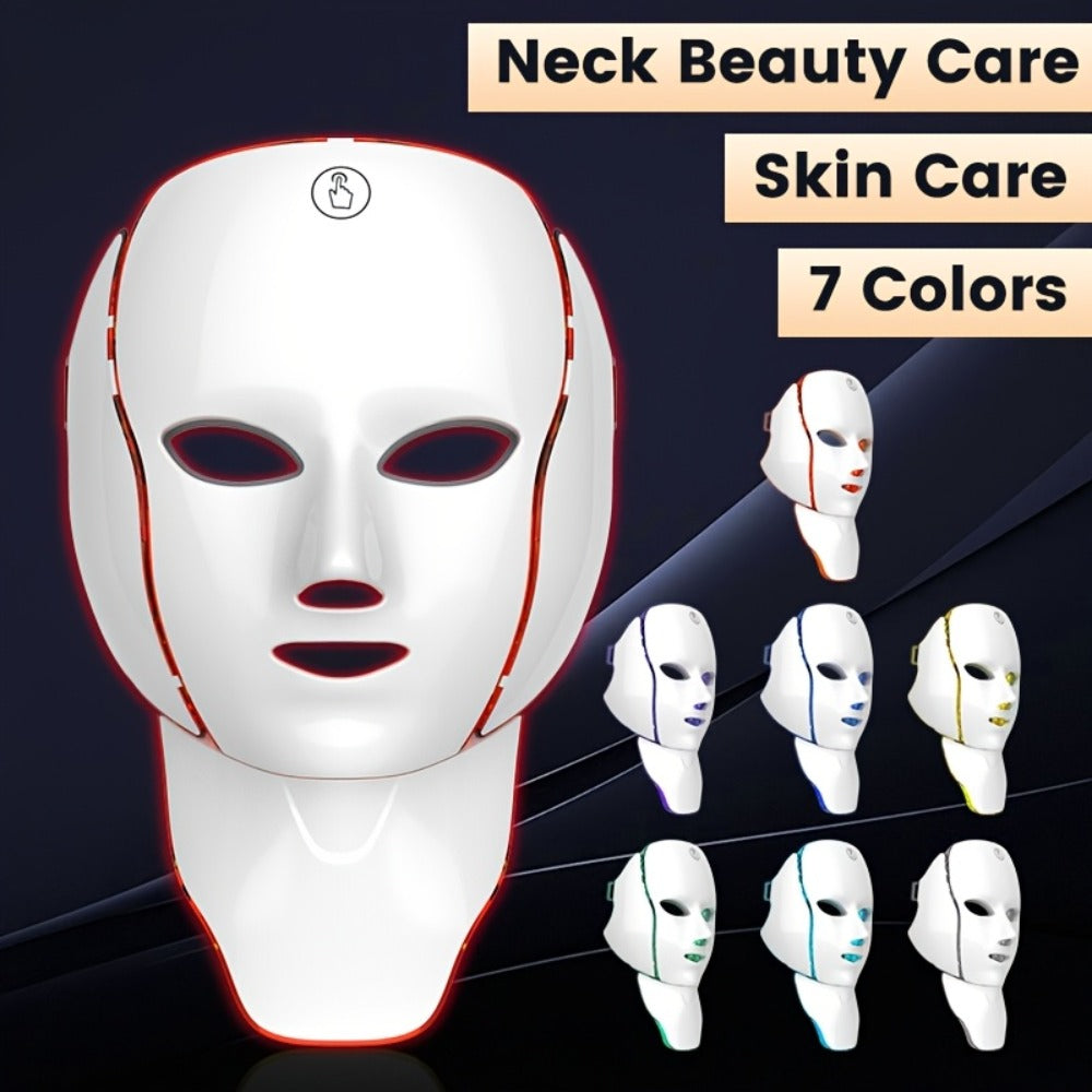 7-Color LED Light Therapy Facial Mask Device, Skincare Beauty Tool for Face & Neck, USB Rechargeable