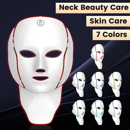 7-Color LED Light Therapy Facial Mask Device, Skincare Beauty Tool for Face & Neck, USB Rechargeable