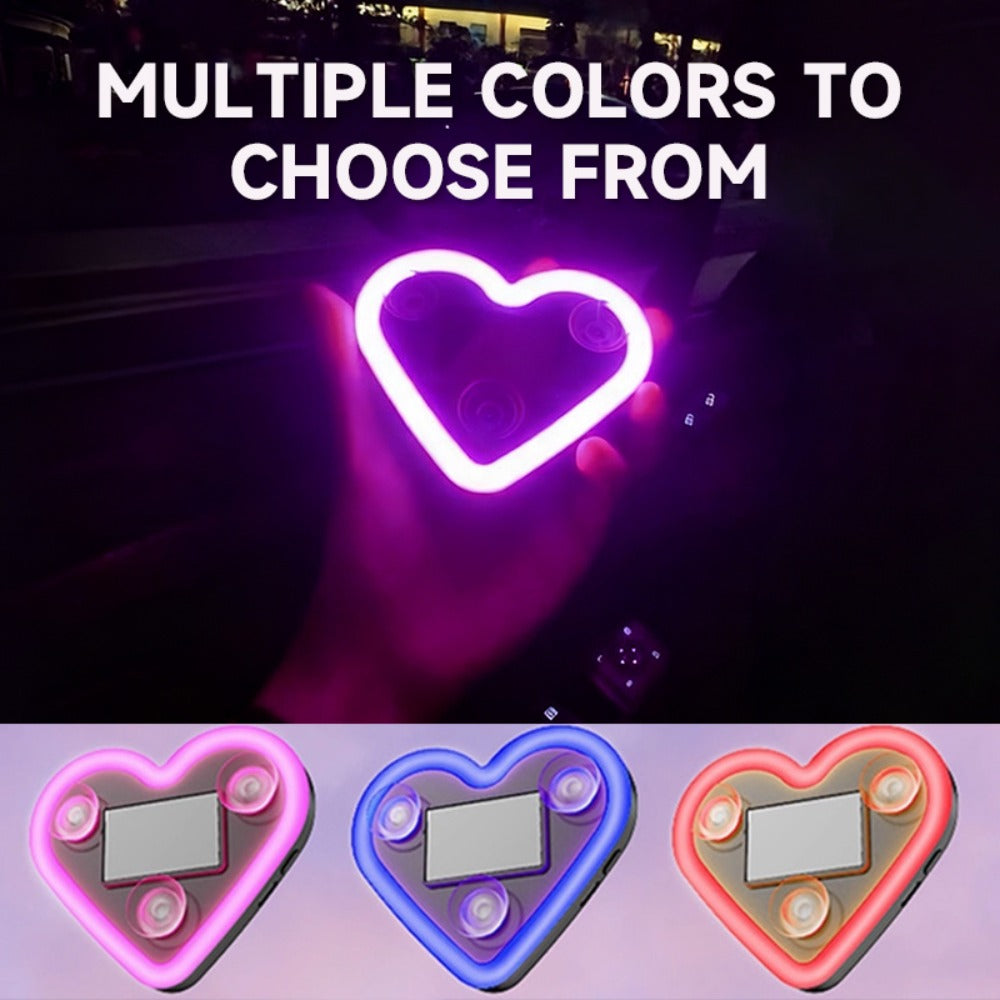 Car Interior Neon Heart Lights Solar USB Rechargeable 5 Lighting Modes Vibration-Sensing Auto On/Off Dashboard Decoration for Cars Trucks