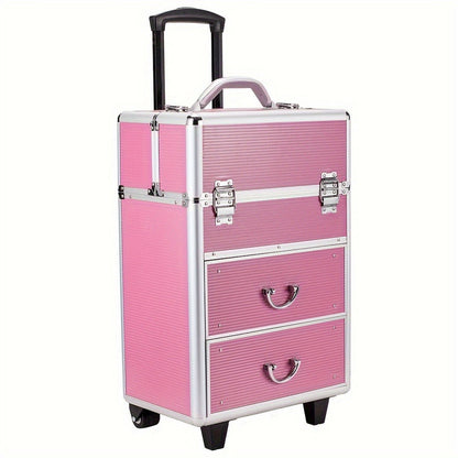 Lockable Aluminum Makeup Train Case with Extendable Trays Multi-Tier Professional Cosmetic Organizer – Portable Salon Travel Beauty Case