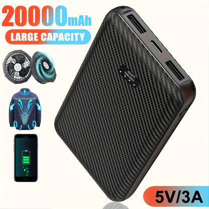 Power Bank 20000mAh 5V/3A for Fan Vests with USB-C Input/Output and USB-A 5V/2A Port for Cooling Garments