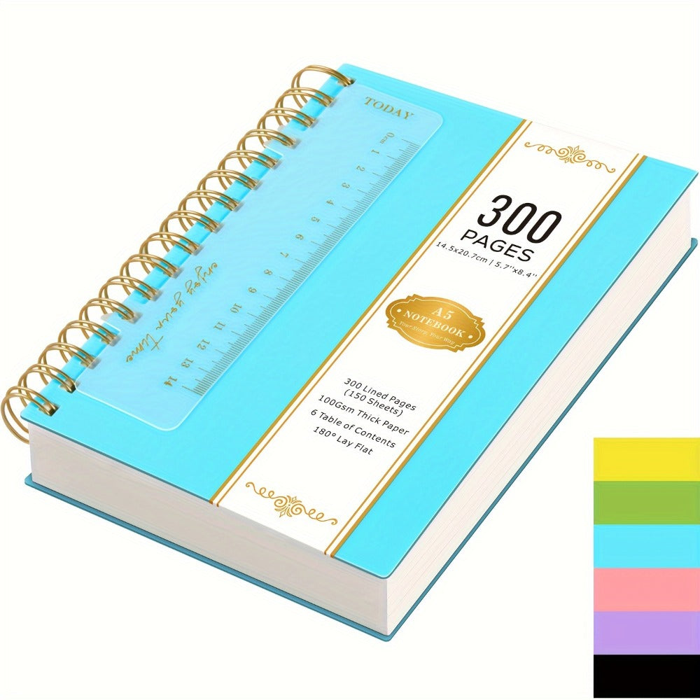 Hardcover Spiral Notebook A5 Lined Journal 300 Pages 100GSM Thick Paper PVC Waterproof Cover College Ruled Note Pad for Women Men Office