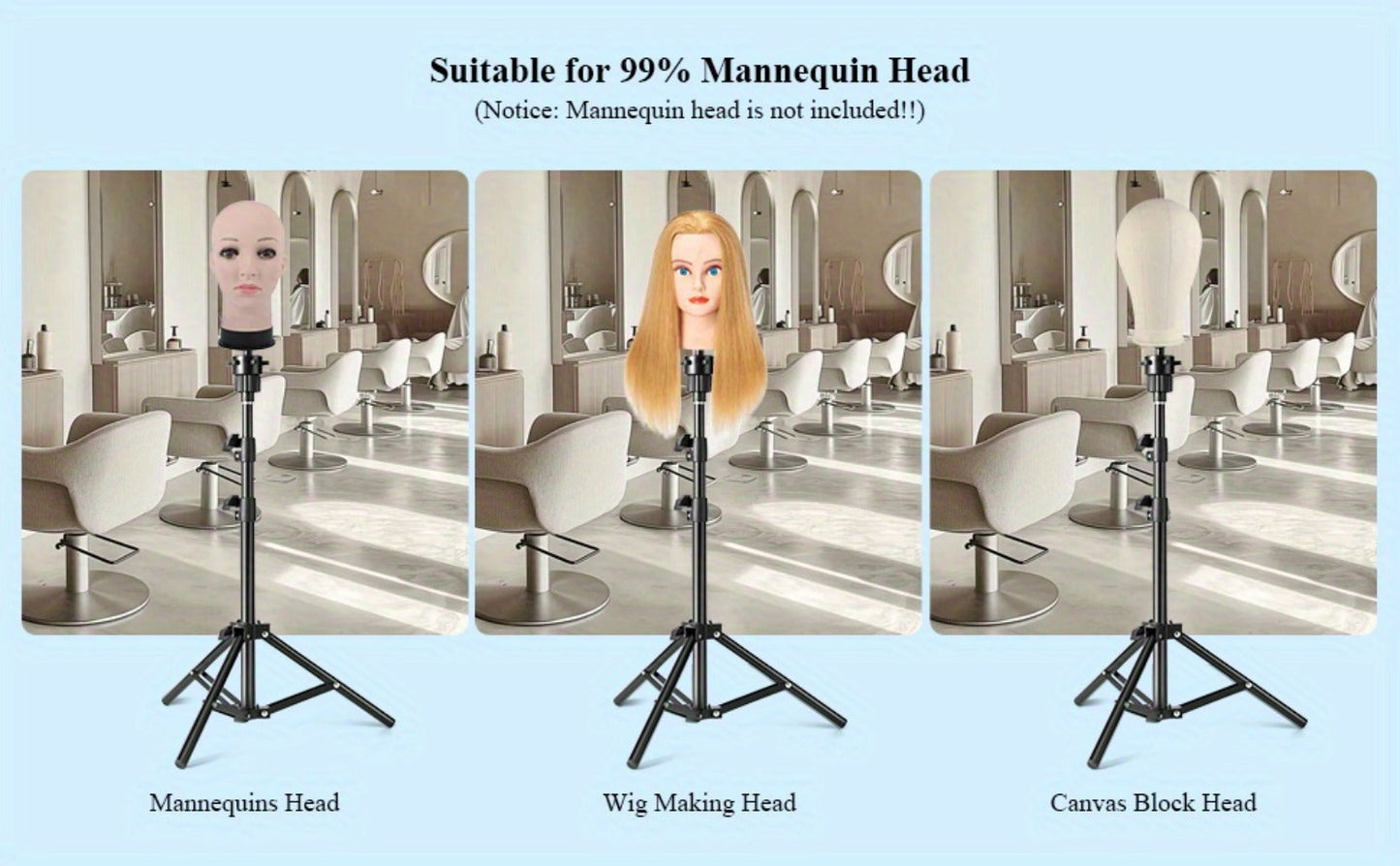 Adjustable Wig Stand Tripod 360 Rotation Aluminum Alloy Height Adjustable to 50 Inch Foldable Portable Mannequin Head Stand for Styling