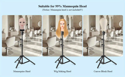 Adjustable Wig Stand Tripod 360 Rotation Aluminum Alloy Height Adjustable to 50 Inch Foldable Portable Mannequin Head Stand for Styling