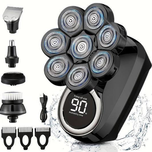Electric Shaver 8-Blade 5-in-1 Grooming Kit with IPX7, USB-C Charging, Nose Trimmer and Facial Brush