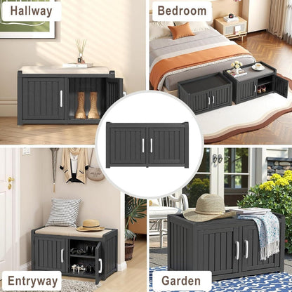 Shoe Storage Bench with Hidden Cabinet Entryway Bench All-Weather Resin Indoor Outdoor Porch Patio Mudroom Hallway Organizer