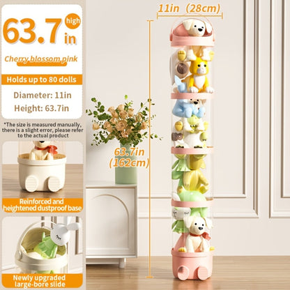 Toy Storage Organizer 4-Layer Transparent Cylindrical Bin in Cream, Pink or Green for Plush Display