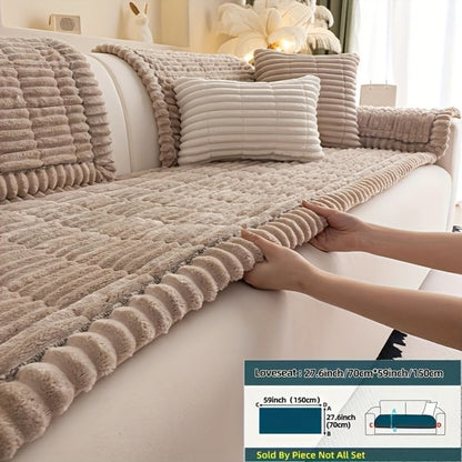 Sofa Cushion Cover Plush Velvet Washable Seat Pad Wavy Edge Soft Kapok Filling for Couch Loveseat 1 2 3 4 Seater